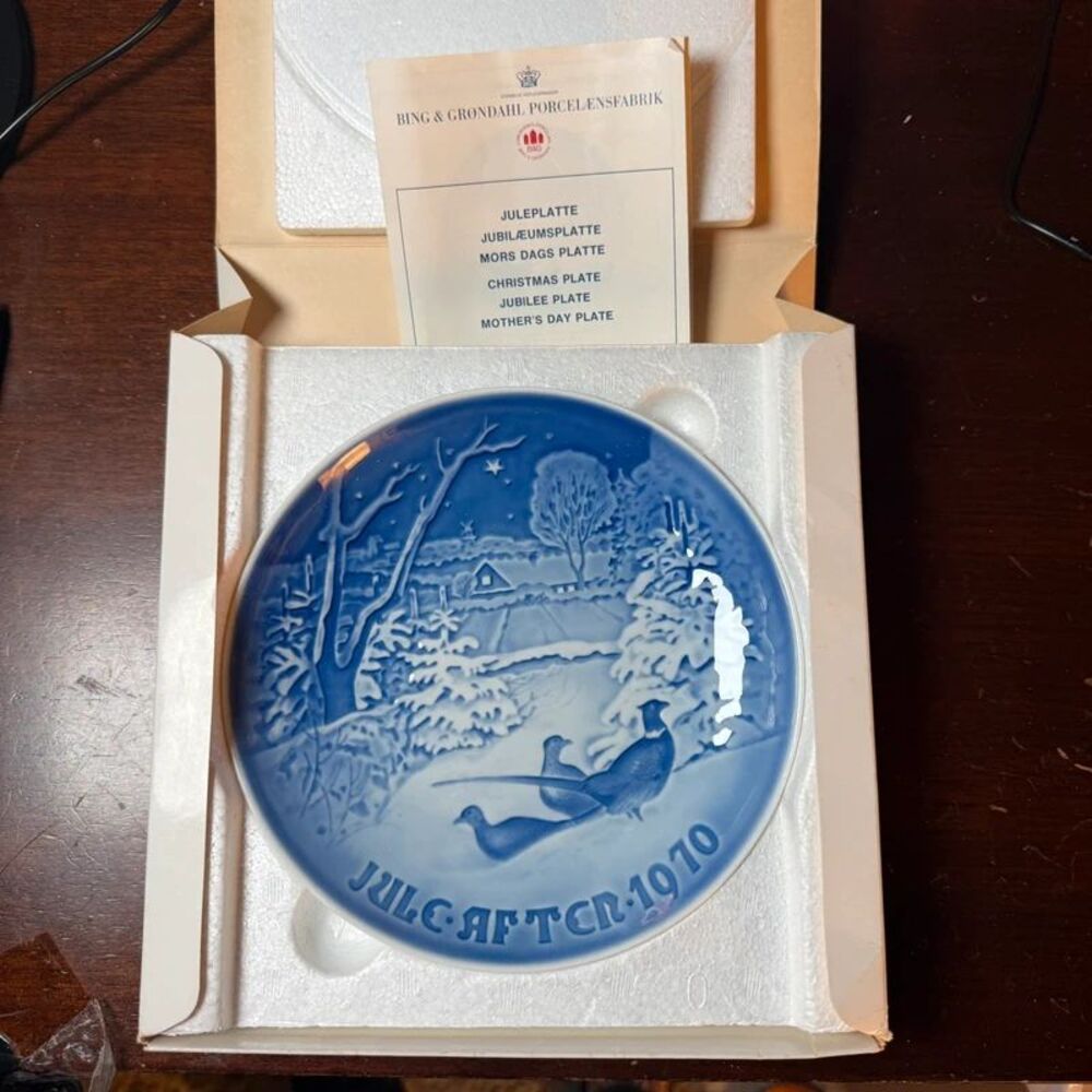Vintage 1970 Bing & Grøndahl Christmas Plate Pheasants in the Snow